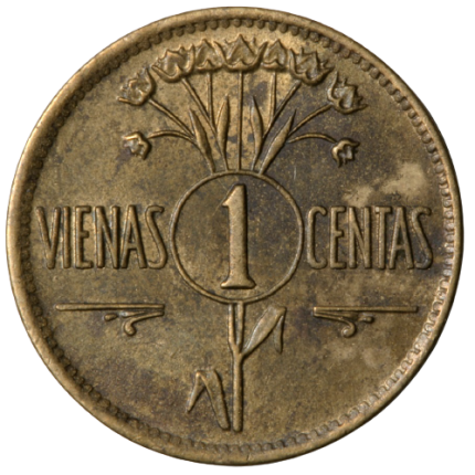 Reverse of 1 centas coin issued 1925