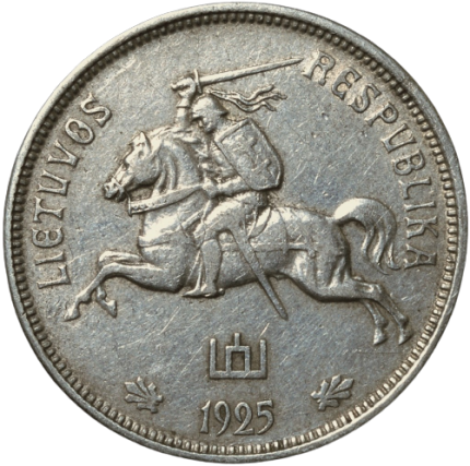 Obverse of 1, 2 and 5 litas coins issued 1925
