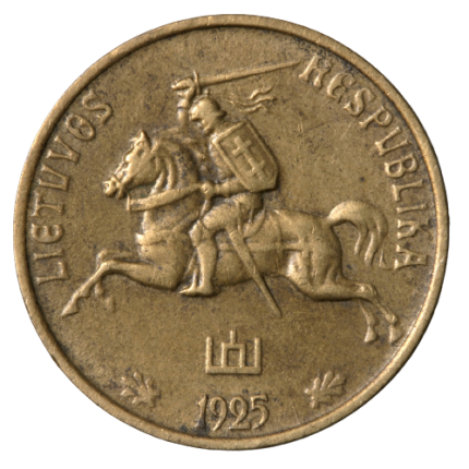 Obverse of 1, 5, 10, 20 and 50 centas coins issued 1925