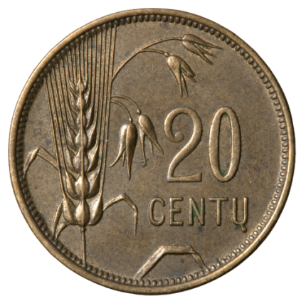 Reverse of 20 centas coin issued 1925