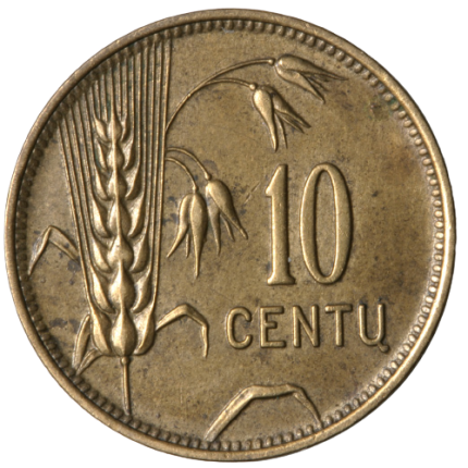 Reverse of 10 centas coin issued 1925