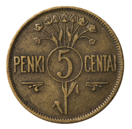 Reverse of 5 centas coin issued 1925