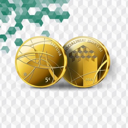 Symbolic societal construction on a coin dedicated to Social Sciences