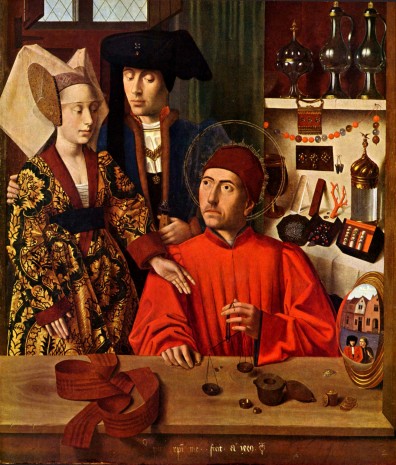 Petrus Christus. Šv. Eligijus savo dirbtuvėje. 1449 m.