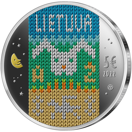 5 eurų moneta, skirta pasakai ,,Zuikis Puikis'' (aversas)