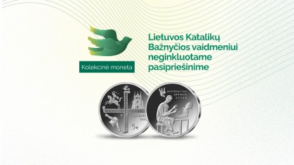 Skelbiama išankstinė kolekcinės monetos, skirtos Lietuvos Katalikų Bažnyčios vaidmeniui neginkluotame pasipriešinime, prekyba.